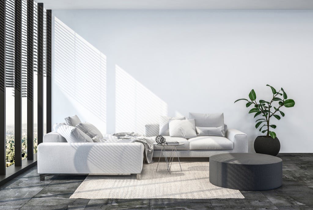 Modern living room interior with white wall. 3d Rendering.