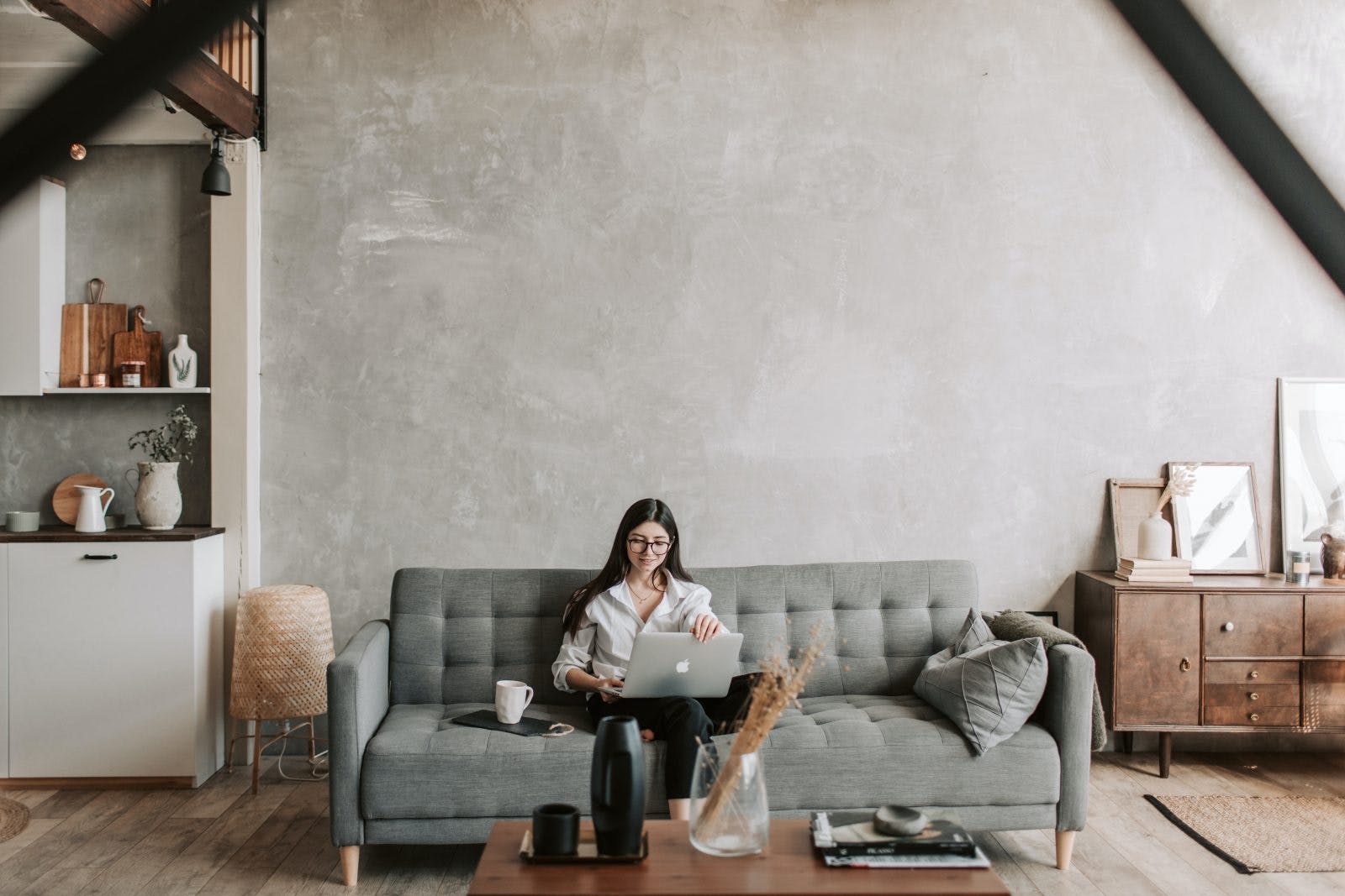 woman on laptop in living room