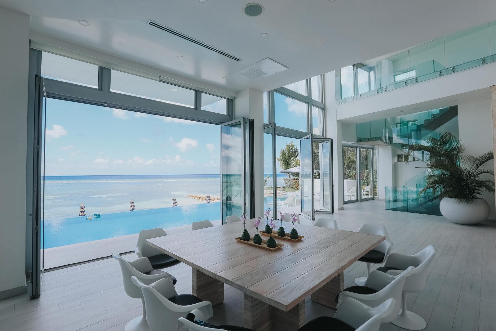 modern waterfront view dining room