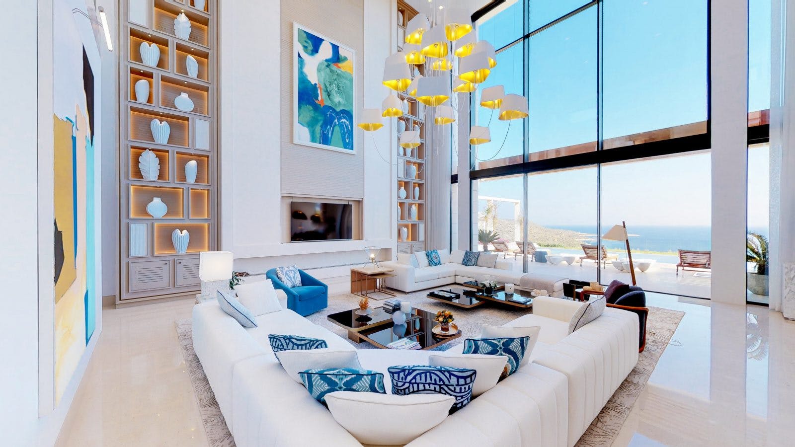 modern waterfront vacation home living room