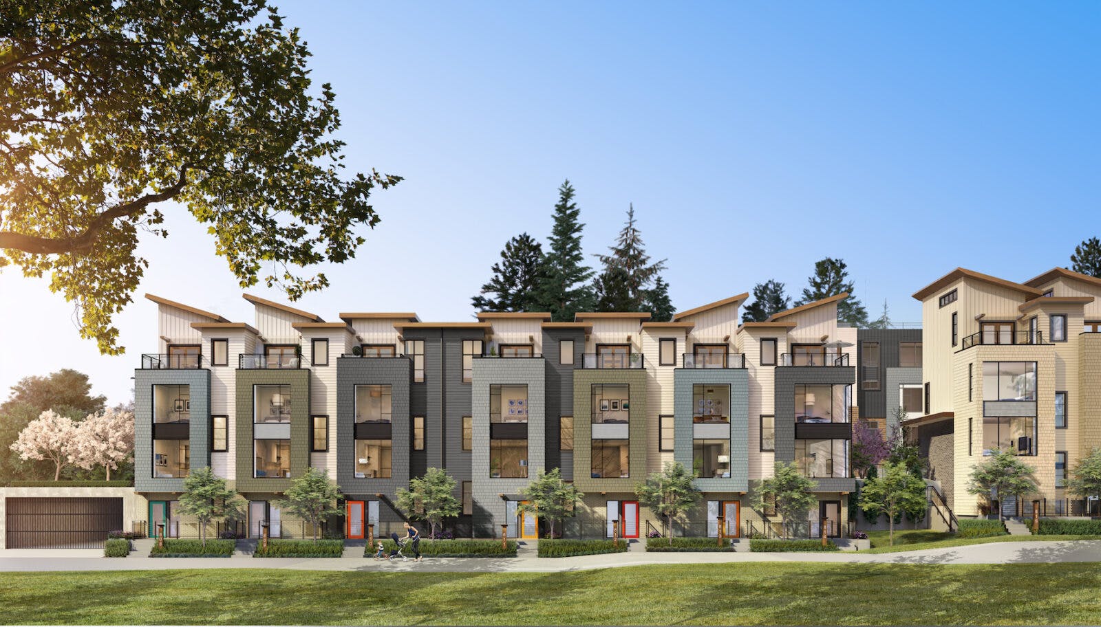 Architectural rendering of The Trails community, showcasing the contemporary Craftsman-style homes with sustainable design in North Vancouver's Moodyville neighborhood